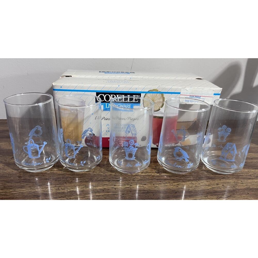 Vintage Corelle Corning In The Garden 5 Piece Juice Glass Set NIB